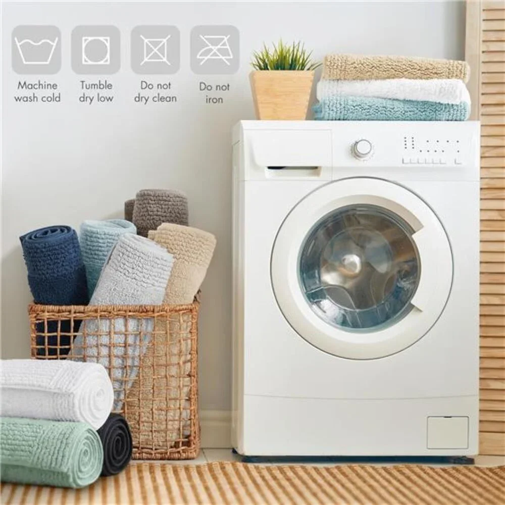 Cotton Tufted Bath Rug Plush Absorbent Quick Dry Reversible White